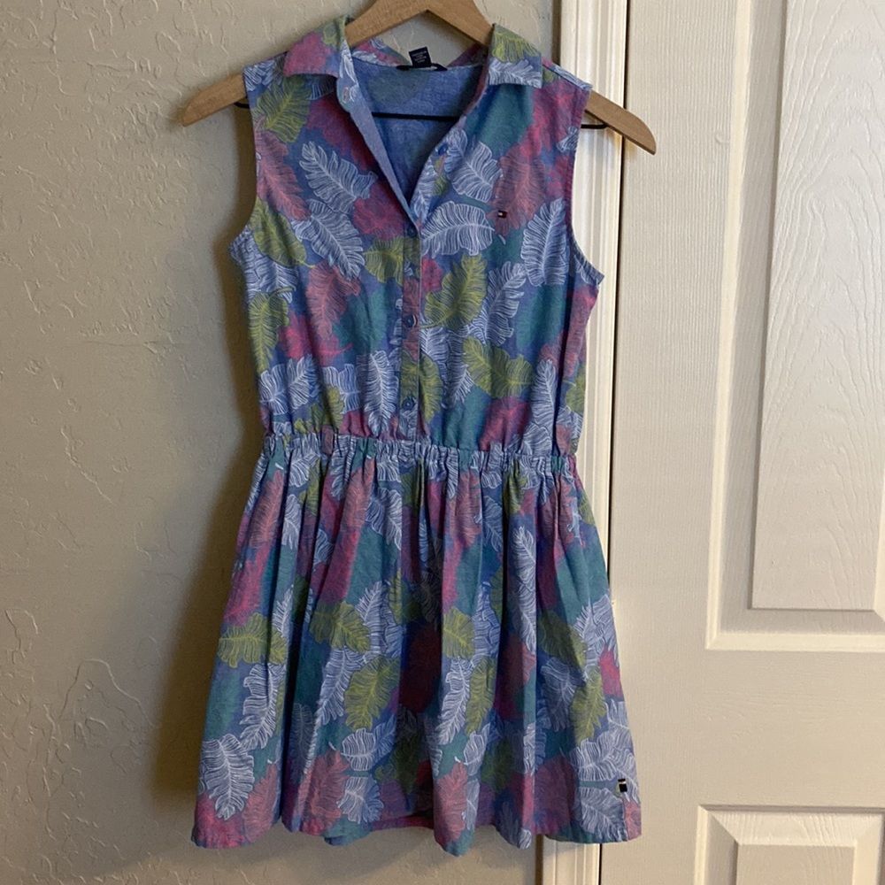 GIRLS Tommy Hilfiger Floral Denim Sleeveless Short Dress Size XL